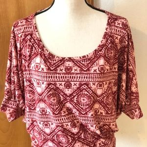 Aztec Print Short Banded Dolman Sleeve Cropped Top